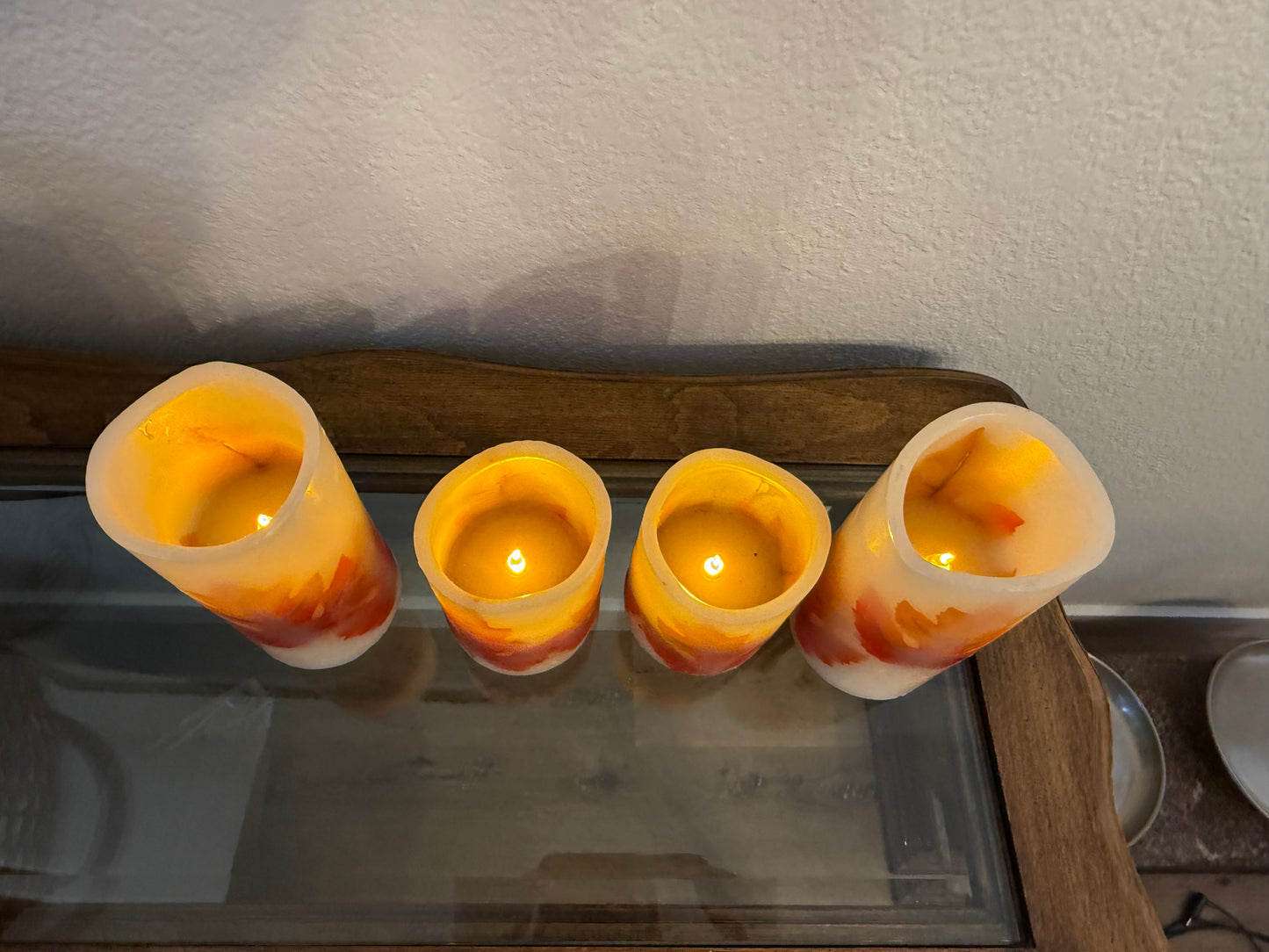 Set of 4 Flameless LED Pillar Candles with Maple Leaf Decoration