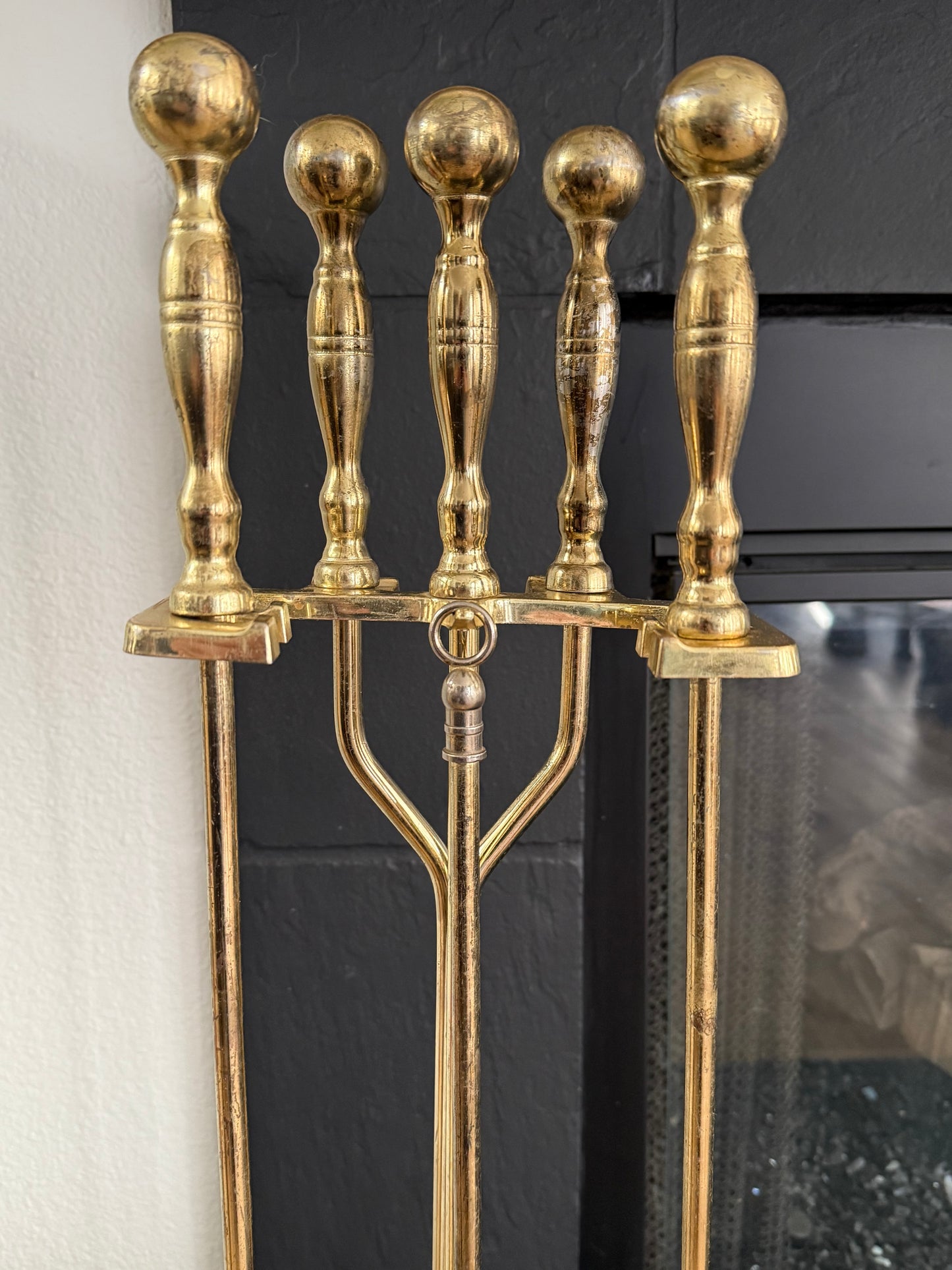Vintage Brass Fireplace Tool Set with Match Holder