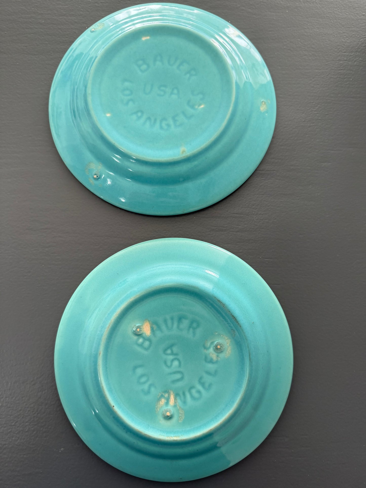 Pair of Vintage Bauer Pottery of Los Angeles Turquoise 6-Inch Plates