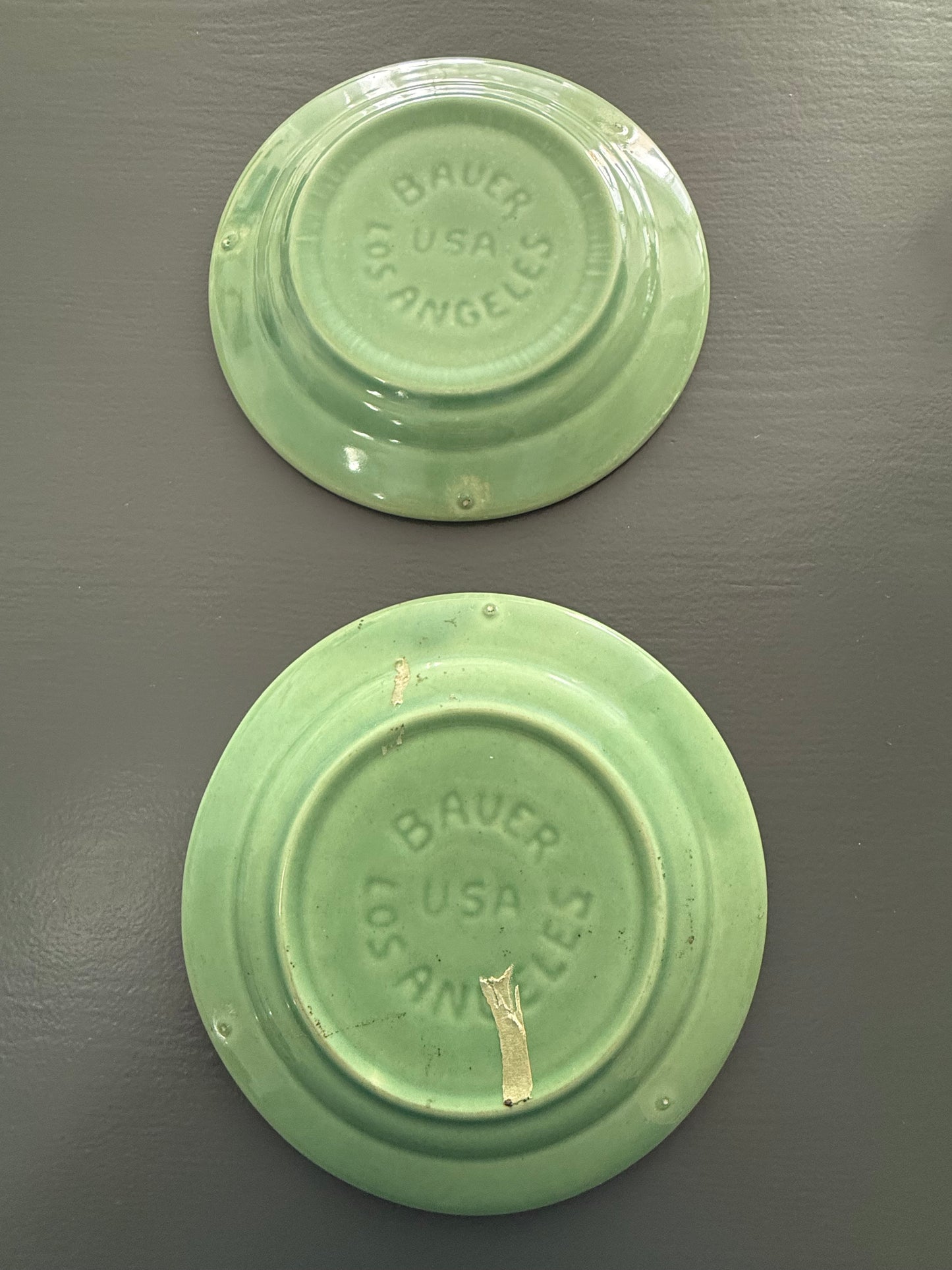 Pair of Vintage Bauer Pottery of Los Angeles Jade Green 6-Inch Plates