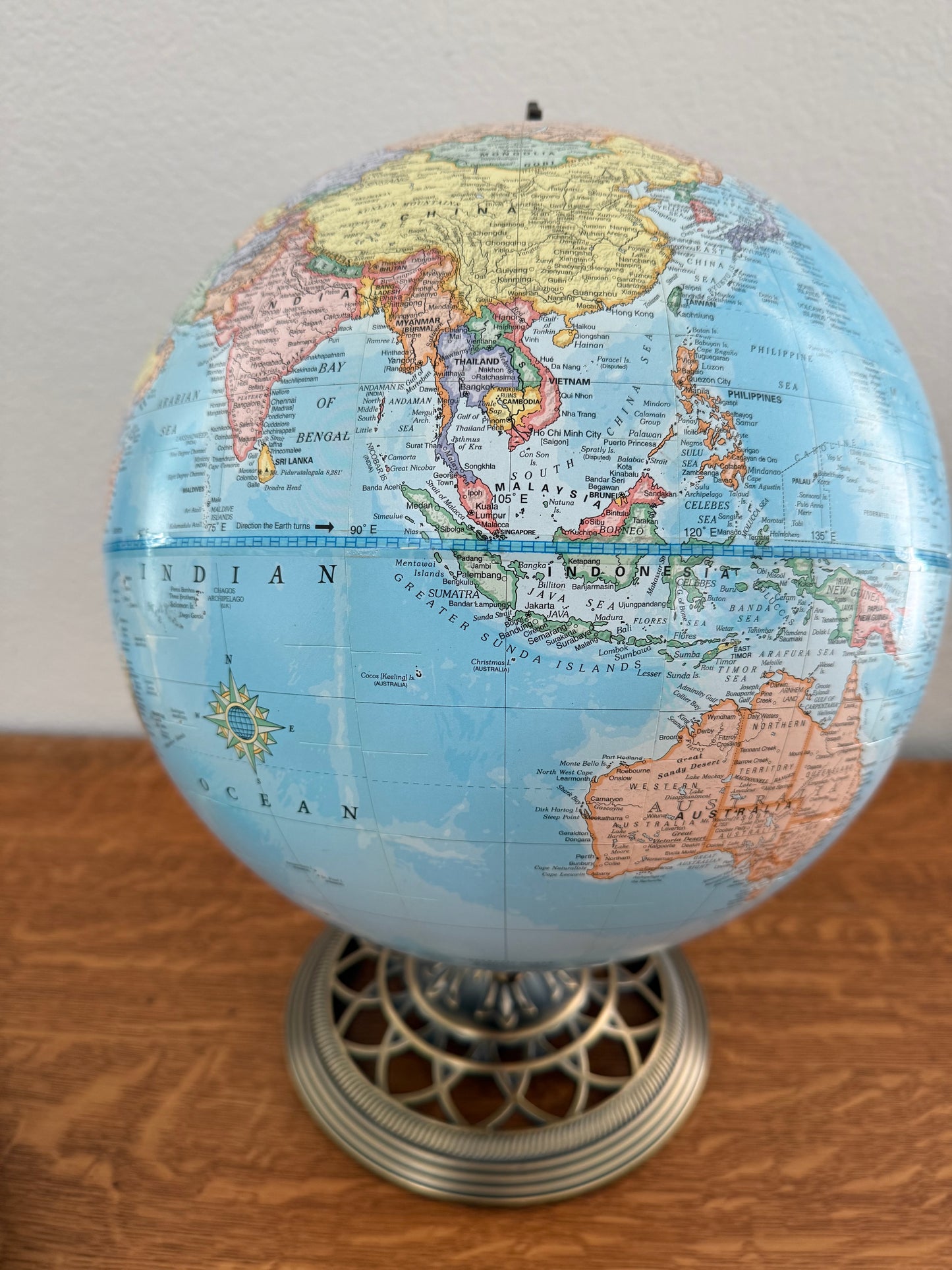 Globe with world map on a table