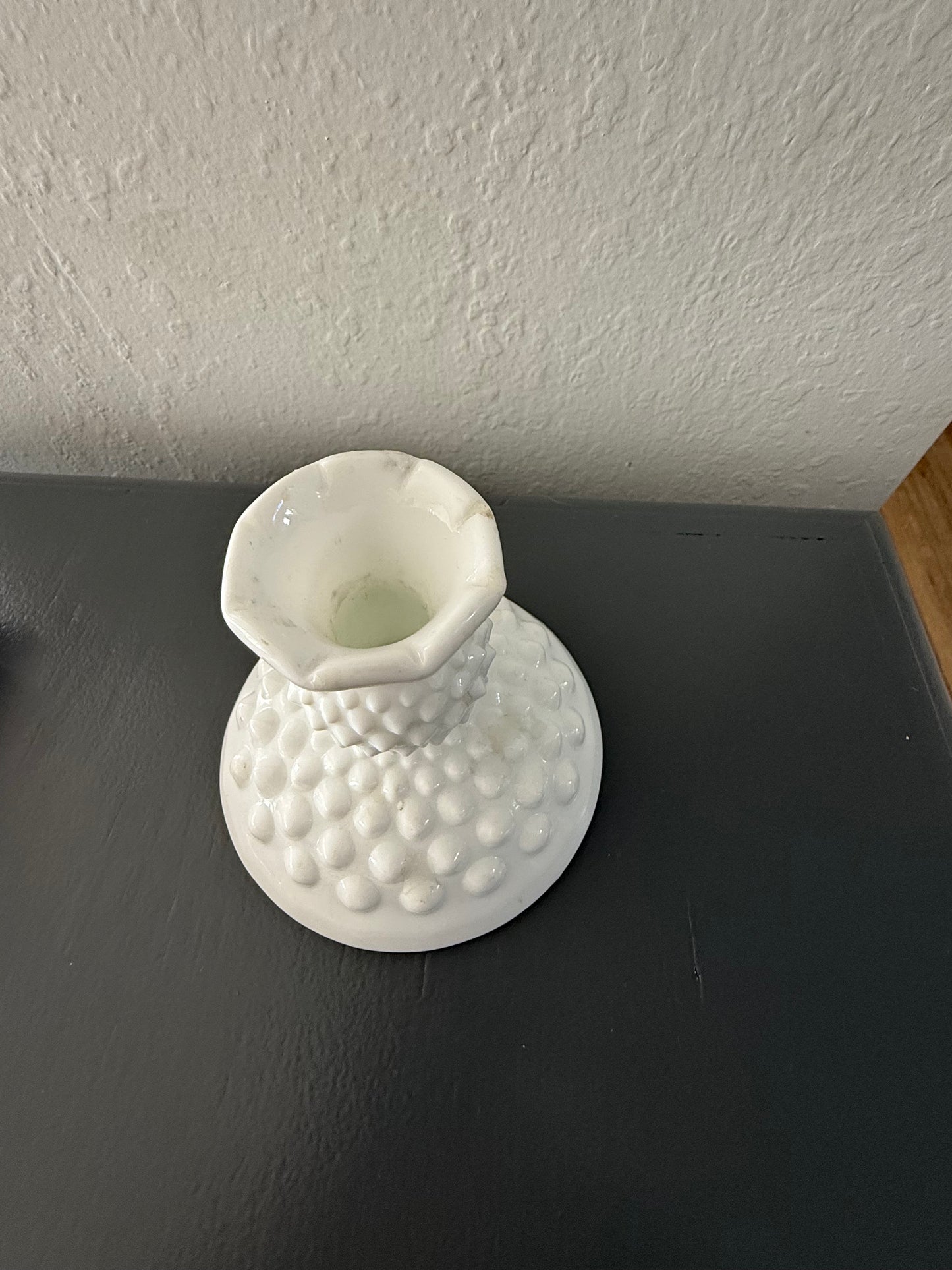 White Hobnail Milk Glass Candlestick Holder