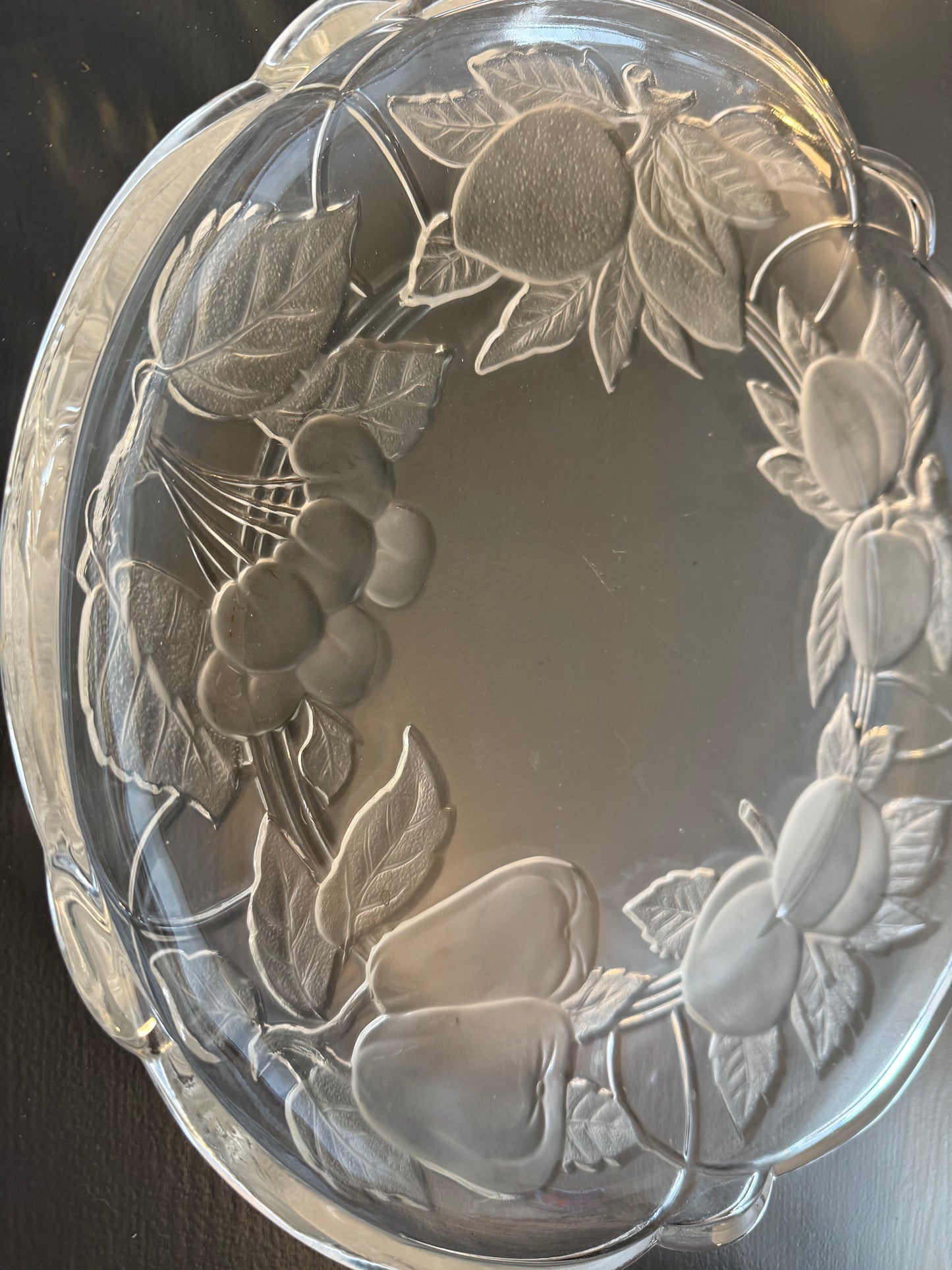 Vintage Sango Frosted Glass Platter with Embossed Fruit Designs