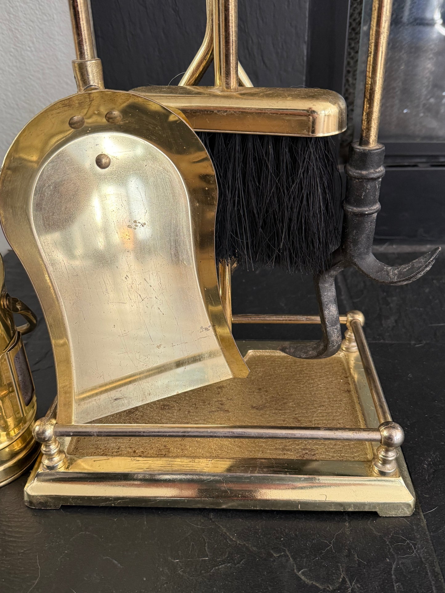 Vintage Brass Fireplace Tool Set with Match Holder