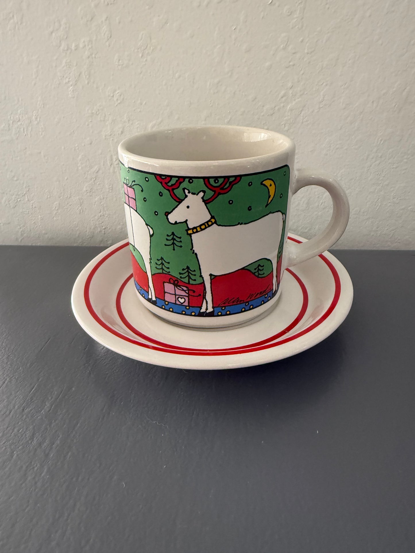 Vintage Houze Alan Wood Christmas Mug with a Saucer