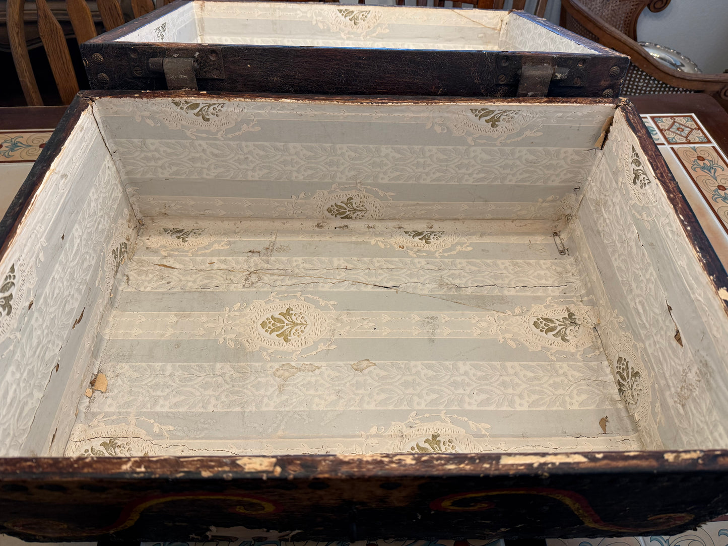 Rare Antique Hand Painted Wooden Domed Trunk from the early 1800s