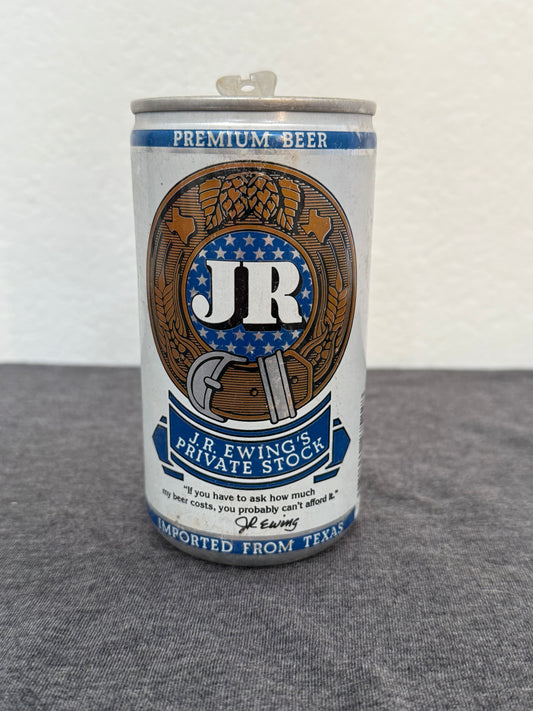 Beer can with a logo on a white and gray background