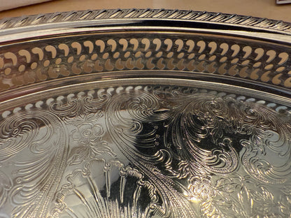 Vintage Wm. Rogers Round Serving Tray with Etched Floral Design