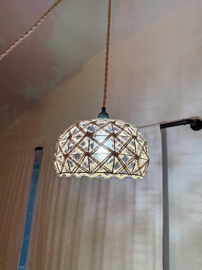 Modern Rustic Rope & Wire Cage Pendant Light Fixture