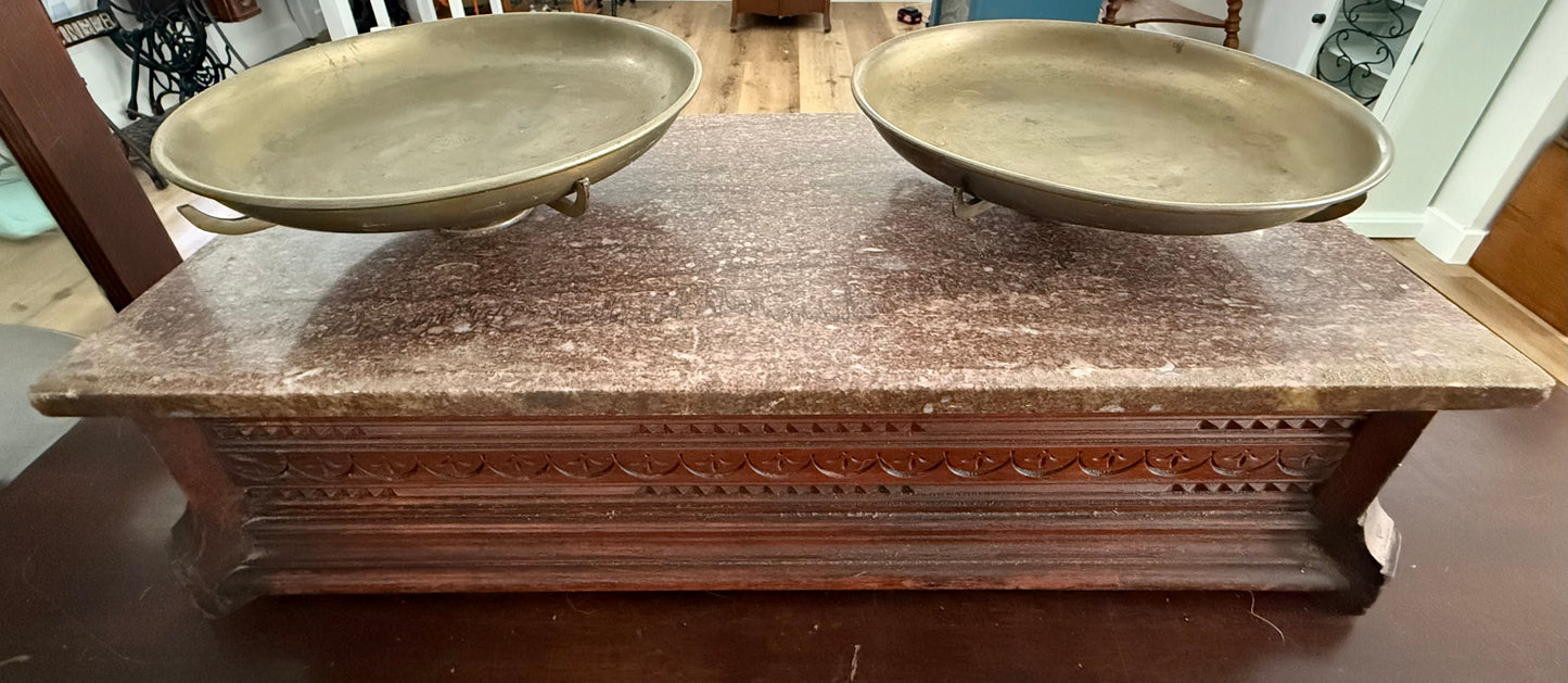 Antique Napoleon III Style Balance Scale with Marble Top & Wooden Base