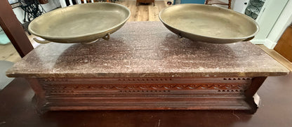 Antique Napoleon III Style Balance Scale with Marble Top & Wooden Base