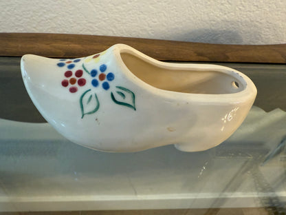 Vintage Hand-Painted Ceramic Dutch Shoe with Floral Motif