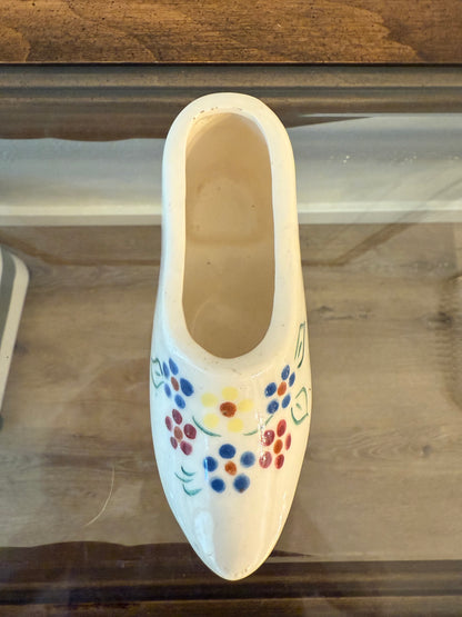 Vintage Hand-Painted Ceramic Dutch Shoe with Floral Motif