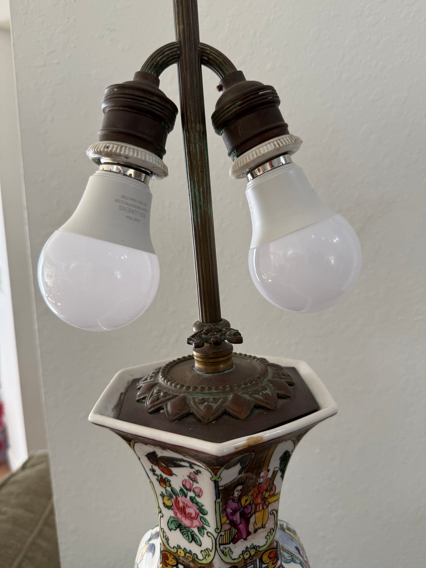 Rare Antique Qing Chinese Famille Rose Gu Vase Lamp (working)