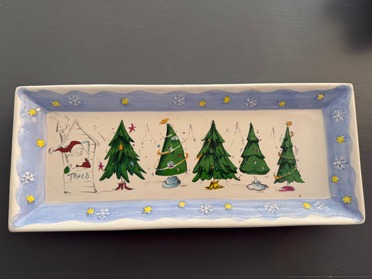 Dolomite Ceramic Christmas Serving Tray with Cartoon Trees