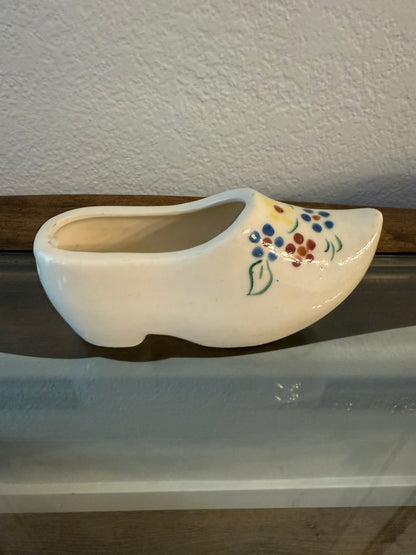 Vintage Hand-Painted Ceramic Dutch Shoe with Floral Motif