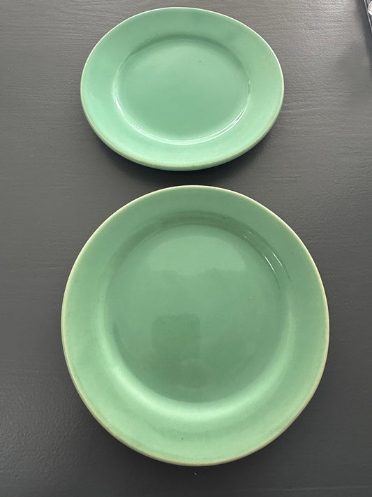 Pair of Vintage Bauer Pottery of Los Angeles Green 6-Inch Plates