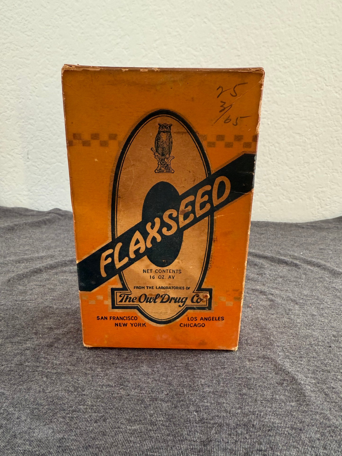 Vintage Flaxseed Container from The Owl Drug Company
