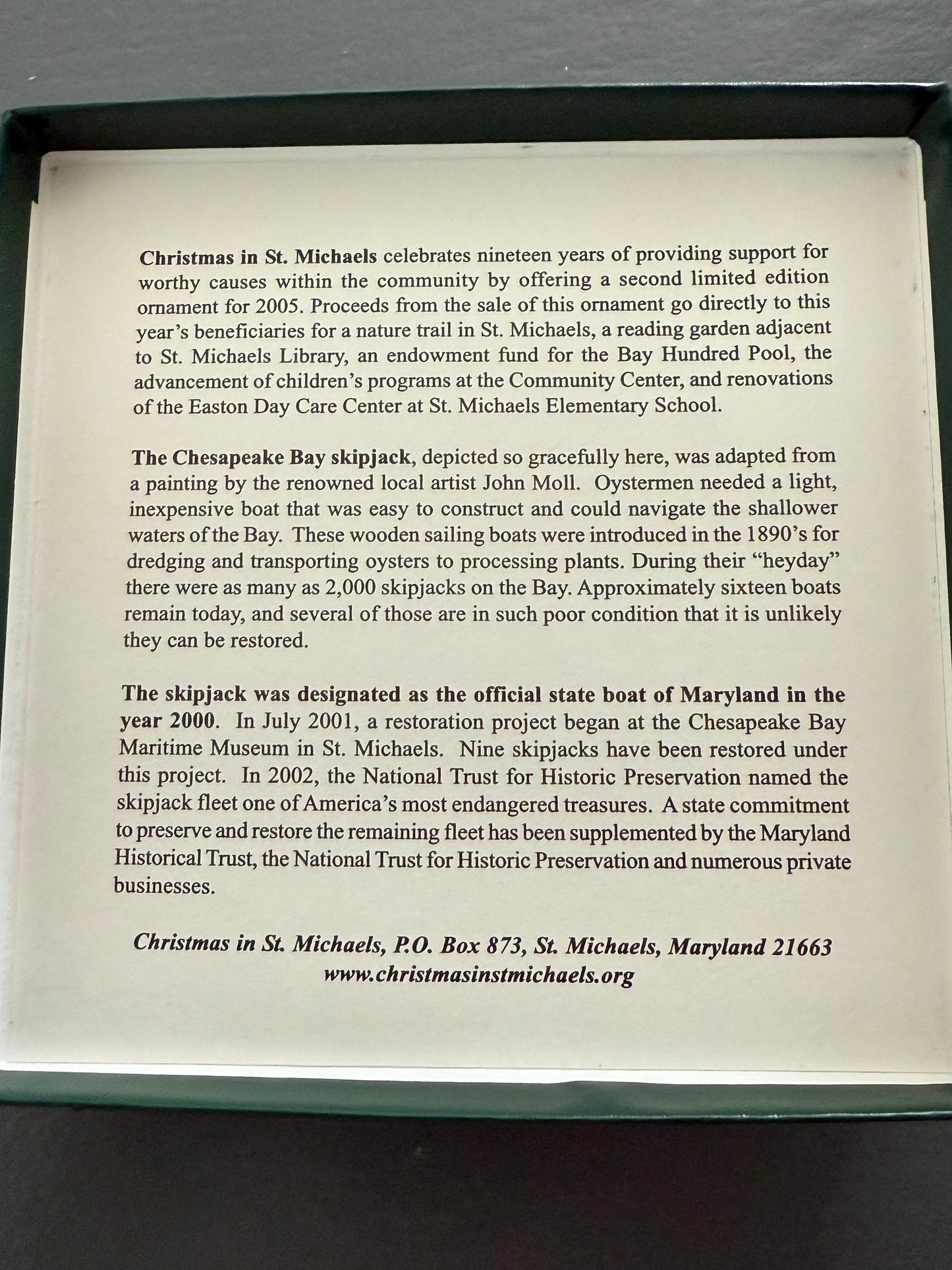 2005 Limited Edition "Christmas in St. Michaels" Sailboat Ornament