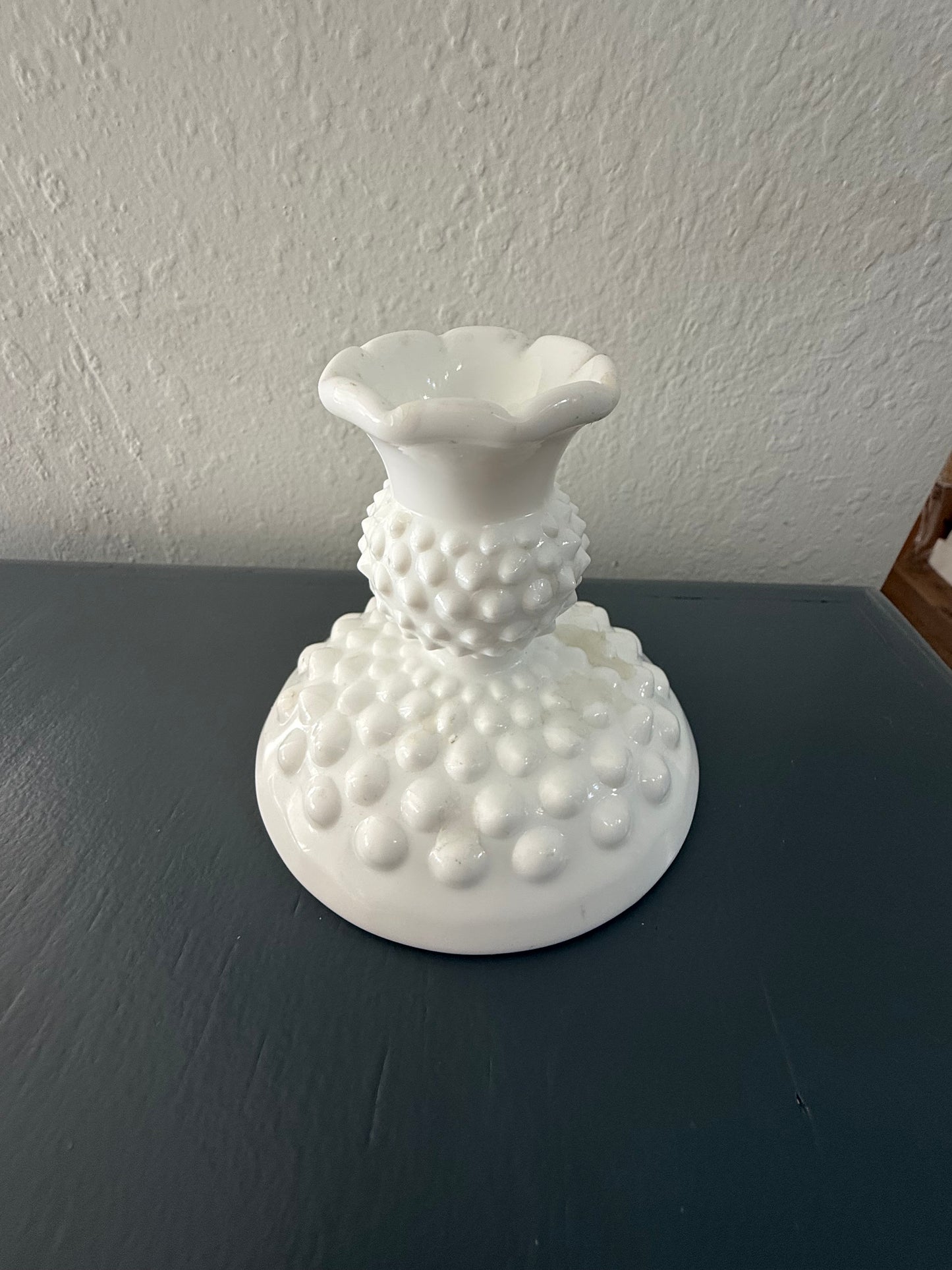 White Hobnail Milk Glass Candlestick Holder
