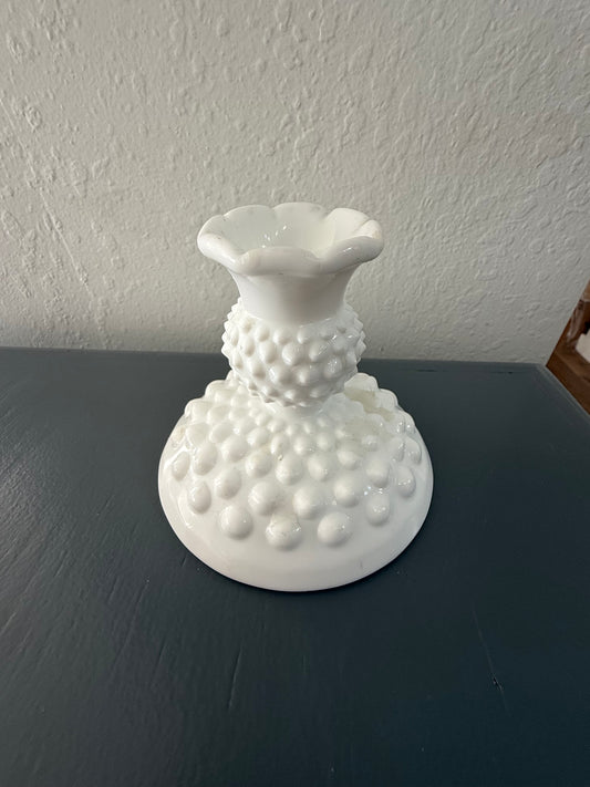 White Hobnail Milk Glass Candlestick Holder