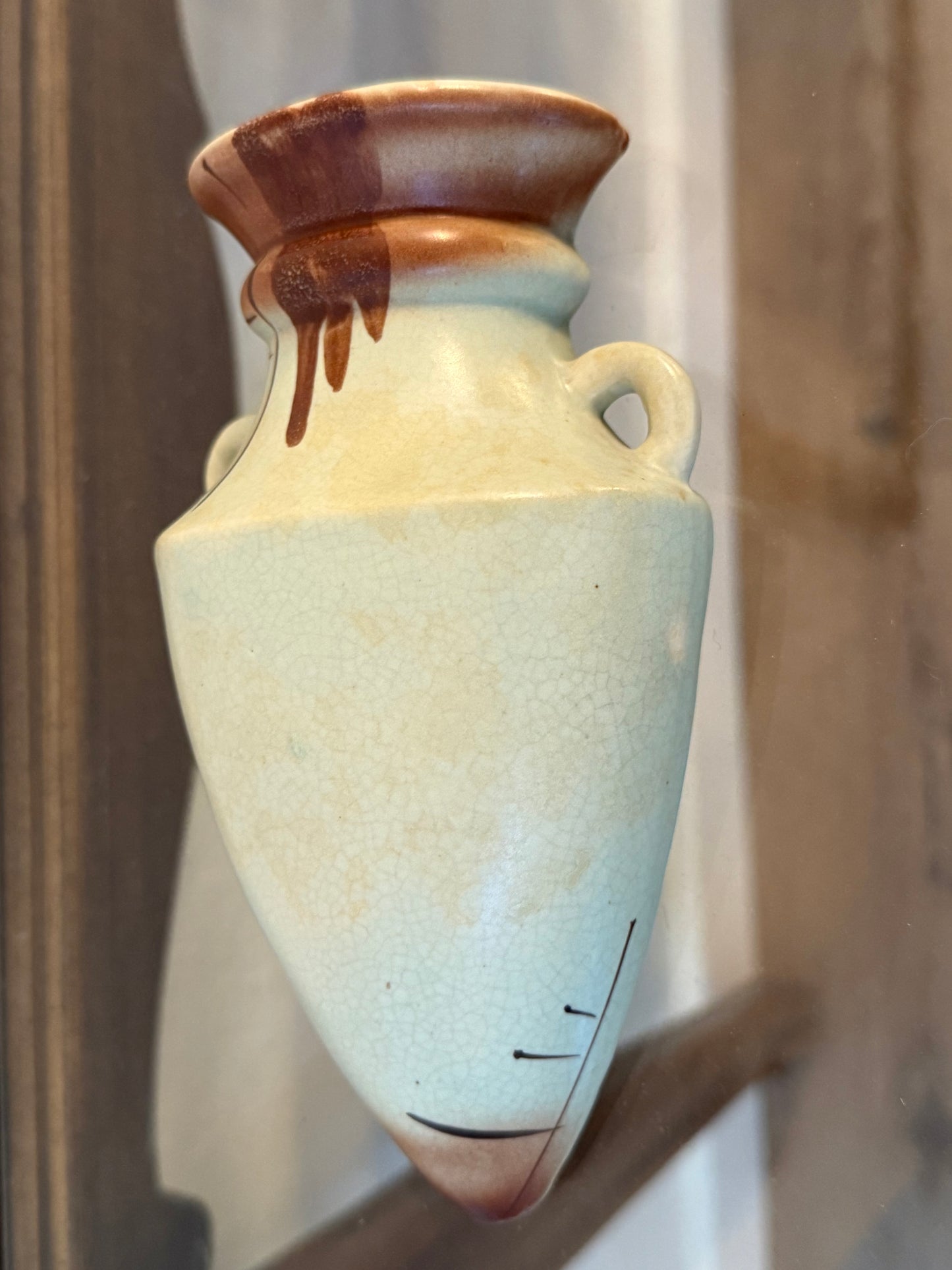 Vintage Japanese Ceramic Wall Pocket Vase