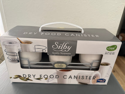 Silby 3 Piece Dry Food Canister Set with Holder Brand New in Box