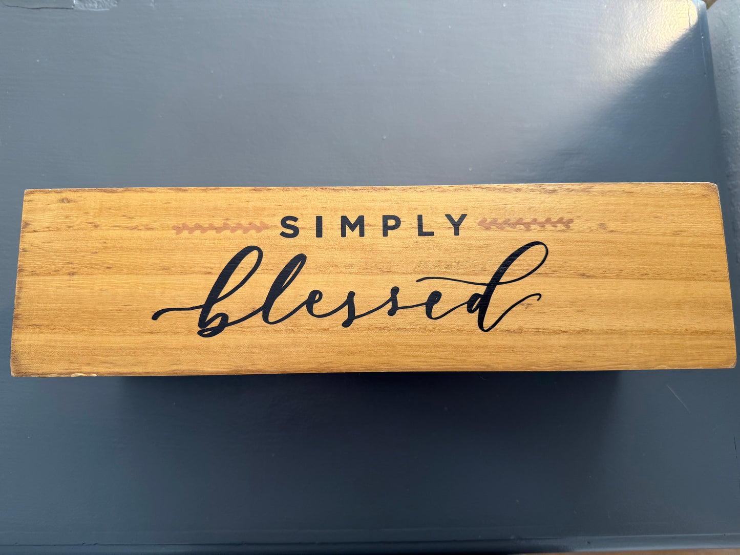 Wooden Crate with “Simply Blessed” Painted Lettering