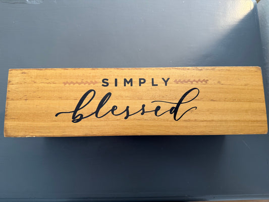 Wooden Crate with “Simply Blessed” Painted Lettering