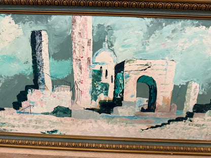 Framed artwork of classical architecture with a gold frame