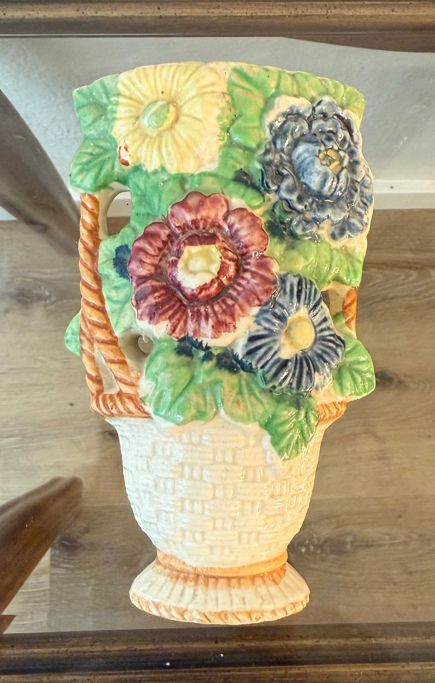Vintage "Basket of Flowers" Ceramic Wall Pocket Vase Made in Japan