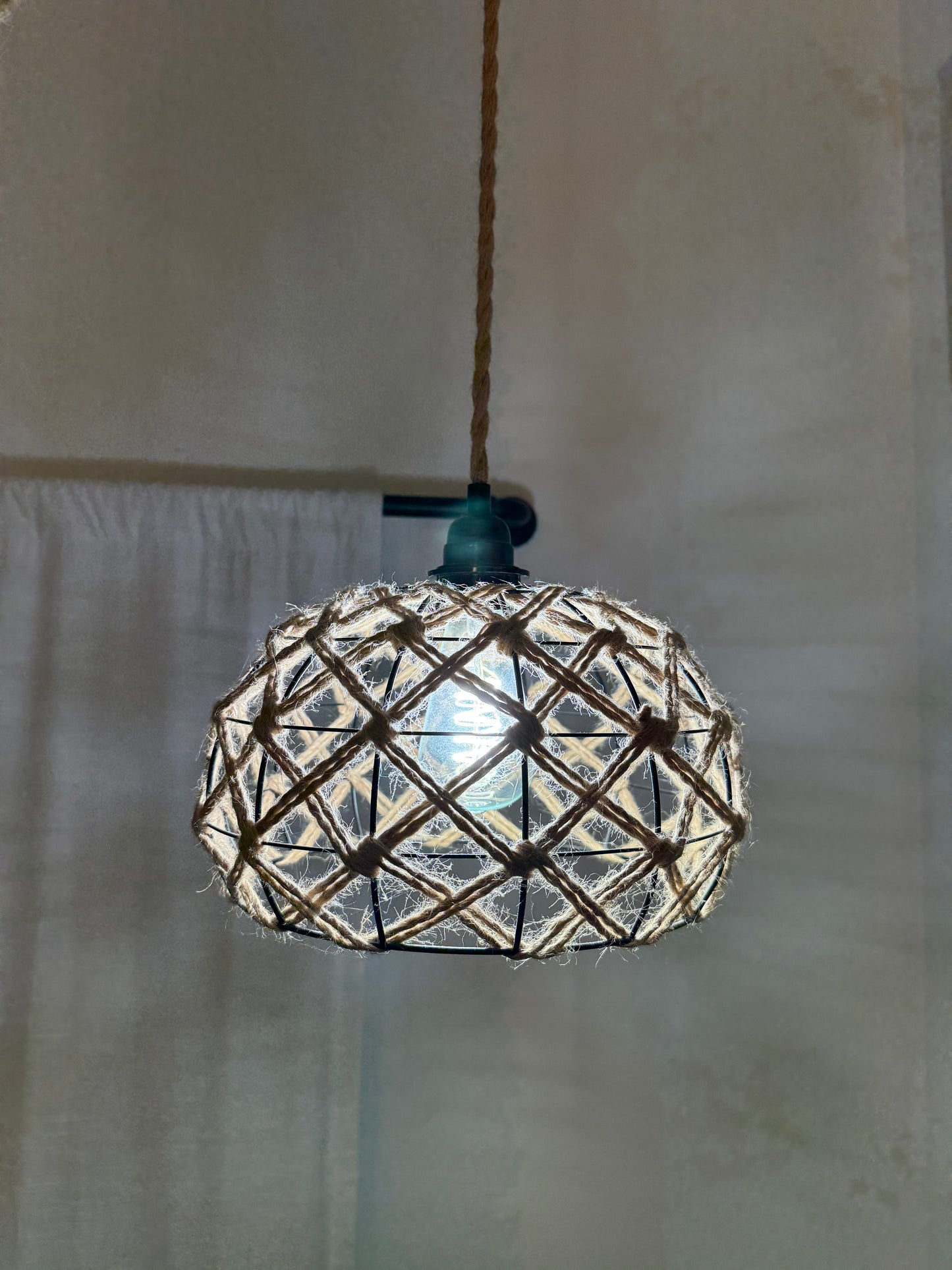 Modern Rustic Rope & Wire Cage Pendant Light Fixture