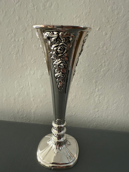 Vintage Japanese Silver-Plated Rose Vase with Original Box