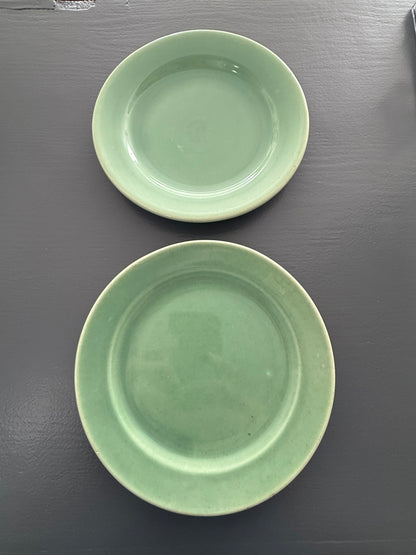 Pair of Vintage Bauer Pottery of Los Angeles Jade Green 6-Inch Plates