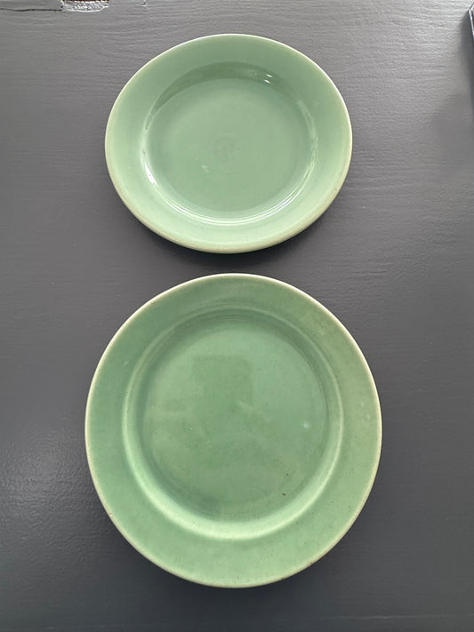 Pair of Vintage Bauer Pottery of Los Angeles Jade Green 6-Inch Plates