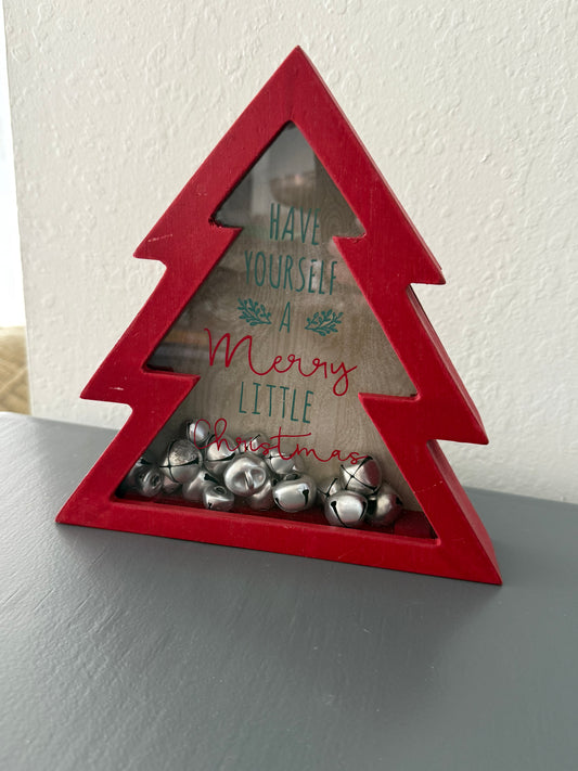 Red Christmas Tree Shaped Decoration Sign with Bells