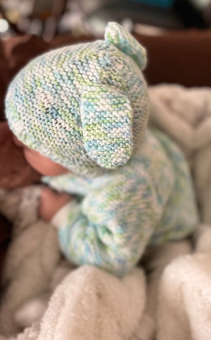 Custom Made Handmade Knitted Hat and Cardigan Set