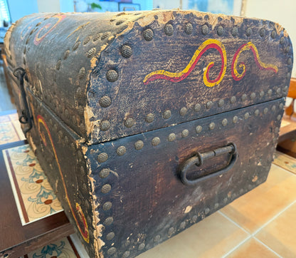 Rare Antique Hand Painted Wooden Domed Trunk from the early 1800s