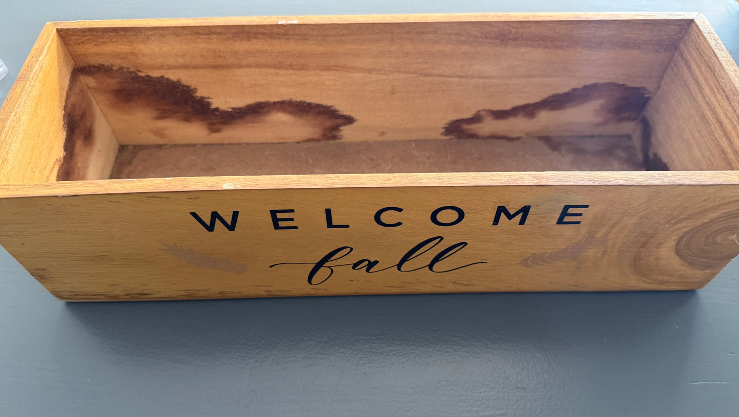 Wooden Crate with Painted “Welcome Fall” Lettering