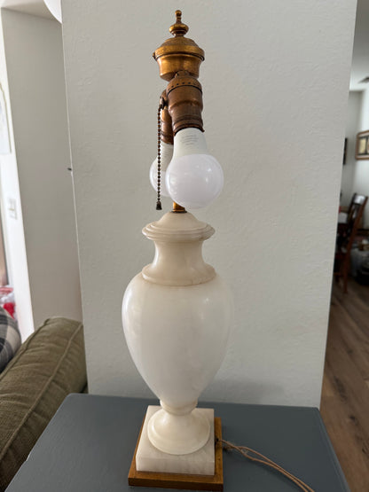 Antique Alabaster Urn Lamp on Marble Base with Dual Sockets