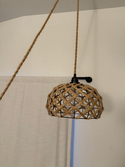 Modern Rustic Rope & Wire Cage Pendant Light Fixture