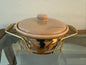 Vintage Bauer Monterey Speckled Pink Ceramic Casserole Dish with Stand