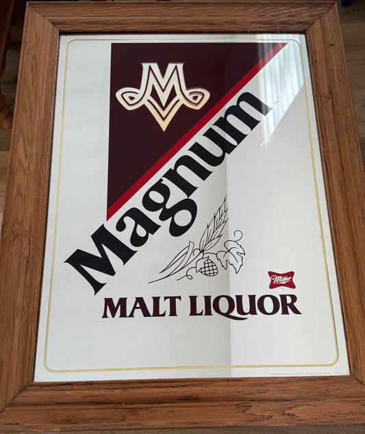 Framed Magnum Malt Liquor sign with wooden frame