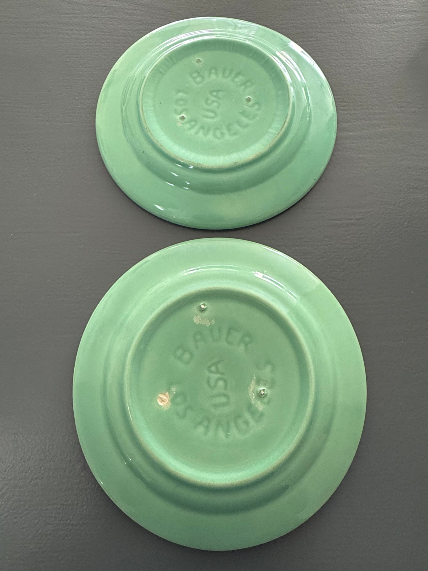 Pair of Vintage Bauer Pottery of Los Angeles Green 6-Inch Plates