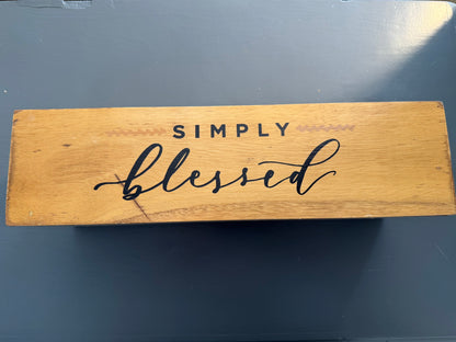 Wooden Crate with “Simply Blessed” Painted Lettering