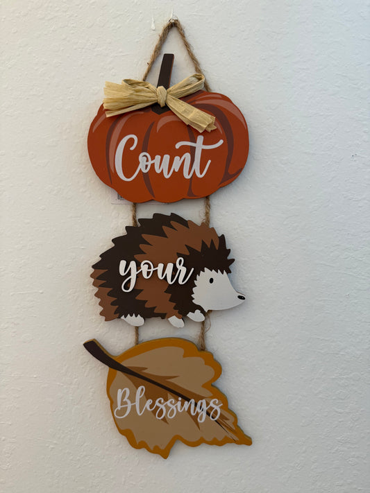 Hanging "Count Your Blessings" Wood Sign