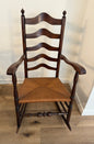 Antique 1800s Ladderback Rocking Chair with a Rush Seat