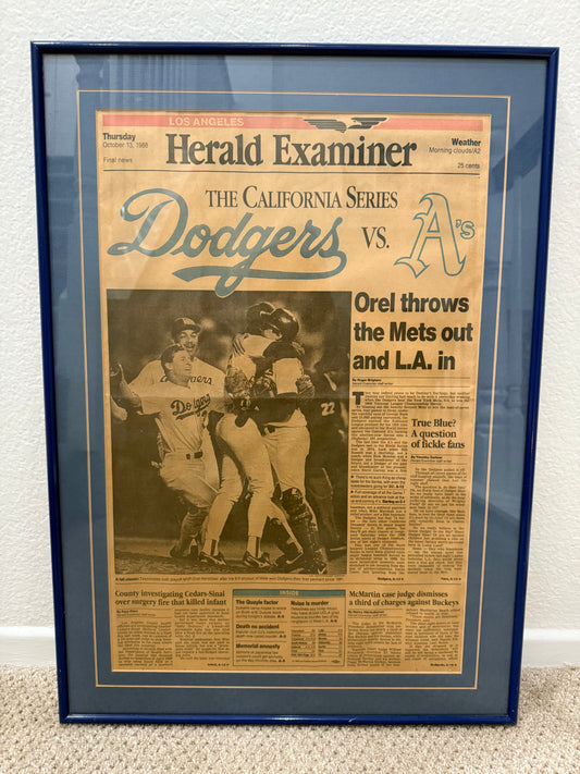 Framed Newspaper Celebrating the Dodgers 1988 National League Championship Series Win Over the Mets
