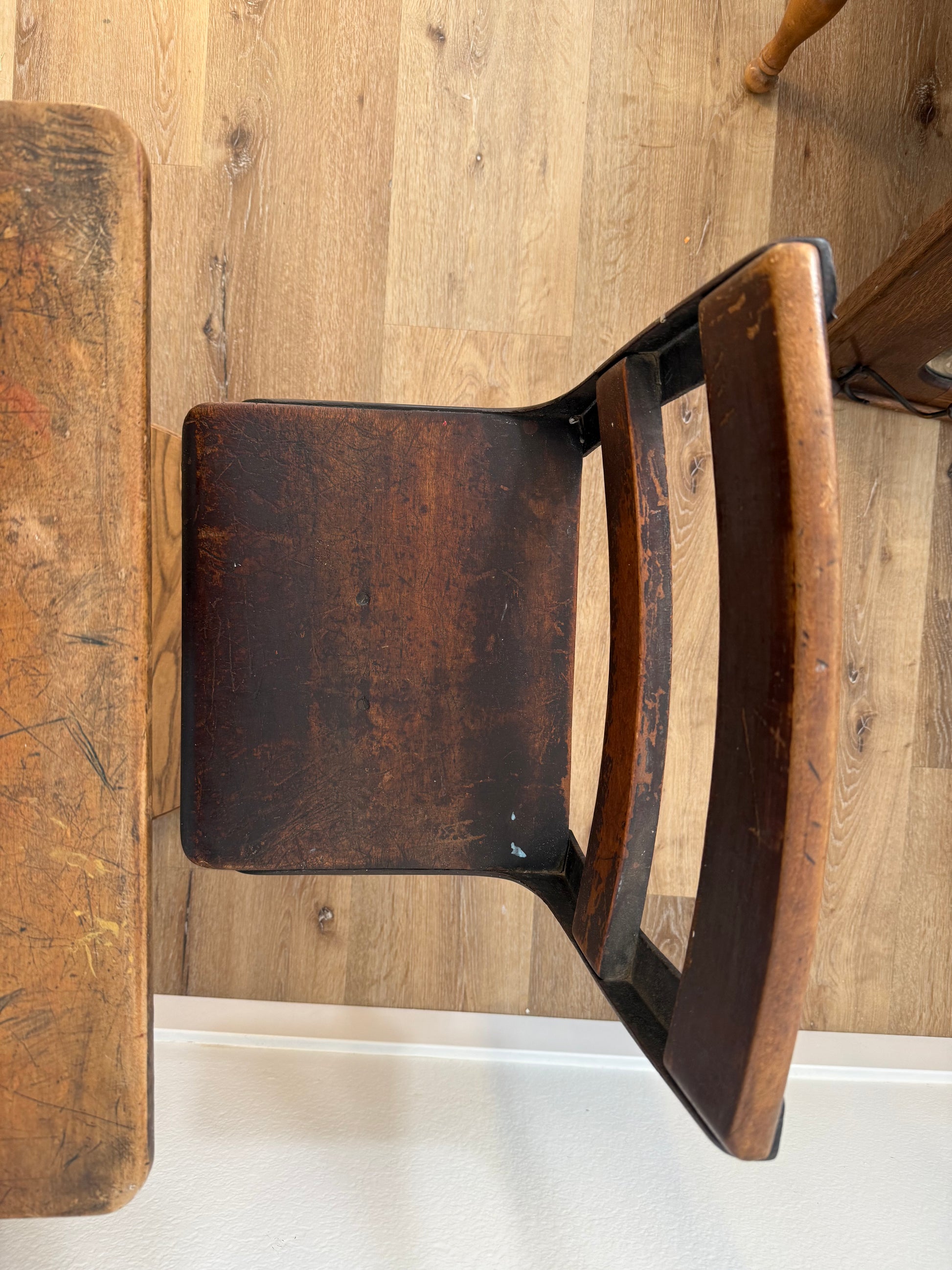 Antique wood school desk with chair
