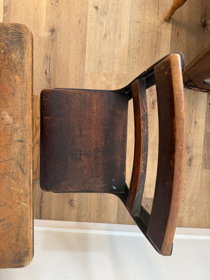 Antique wood school desk with chair